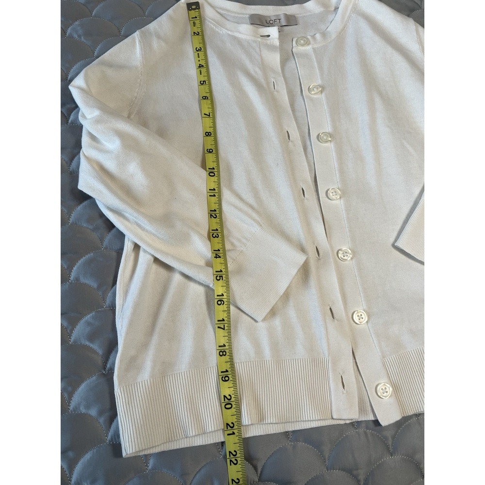 [LOFT] Signature Cardigan in Winter White- 100% Cotton Classic Old Money Medium - Picture 5 of 8